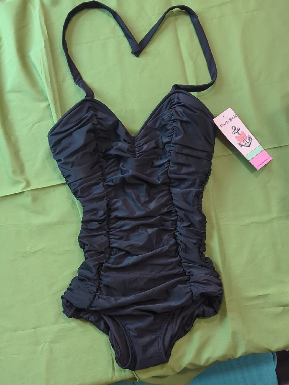 NWT RETRO inspired Beach Bash! Ruched One-Piece Swimsuit in Black - XS